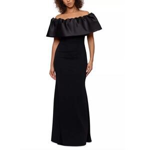 Betsy & Adam Women's Off-The-Shoulder Ruffle Gown Black Size 14 NWT Feminine